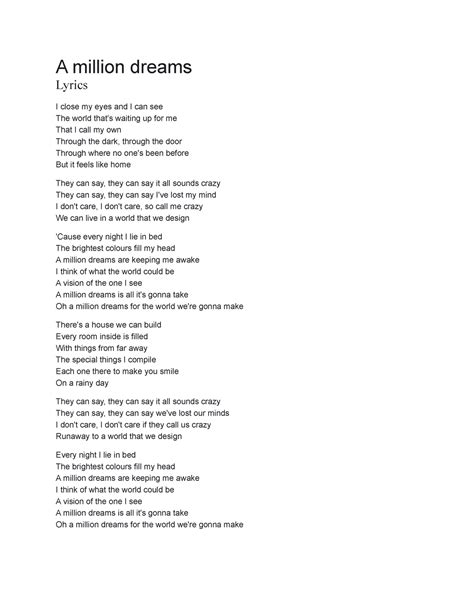 a million dreams lyrics